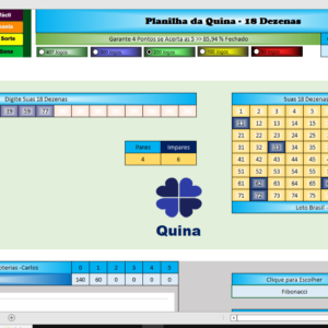 Planilha Da Quína – 18 Dezenas ( 5 Desdobramento Em 1 )